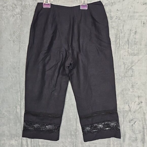 Larry Levine Sport Capri Sz 8 black lace insert lined linen rayon - Picture 5 of 10
